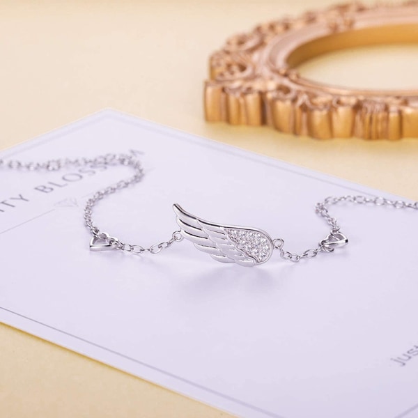 Kvinnor Silver Angel Wings Armband 925 Sterling Silver Justerbar Kedja Diamant Vitguldpläterad Armband Mors Dag Present