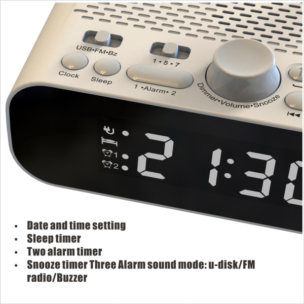 FM-klockradio med Bluetooth-streaming, speluppspelning, LED-display, väckarklocka, Hi-Fi-högtalare