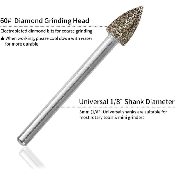 Diamantborr, 20 st diamantborr (diamantborr/huvud/spets) med 3 mm skaft för roterande verktyg (slipning, polering, gravering gör det själv)