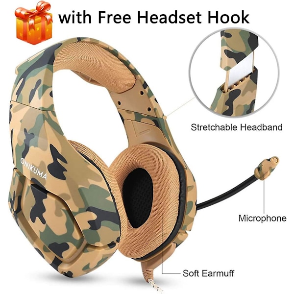 Spelheadset, Kompatibelt med Onikuma K1 Stereo Brusreducerande Öronmuffar