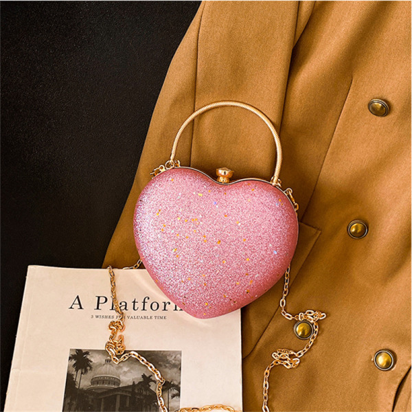 Glittrande clutchväska för kvinnor,hjärtaformad kvällsväska, handväska för formellt bröllop Cocktailparty rosa