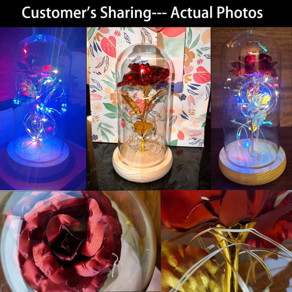 Glasgalaxros med LED-ljus Skönheten och odjuret Rose Mamma-present