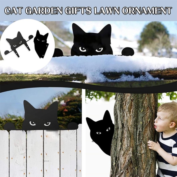 Akryl Svart Peeping Cat Trädgård Utomhusdekoration Present Staket Yard Cat Accessories