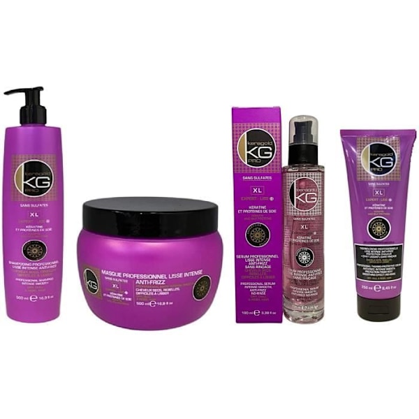 KERAGOLD PRO - Ultimate Expert Liss XL Pack - Sulfaattiton Keratine Silk Protein shampoo 500ml + naamio 500ml + seerumi