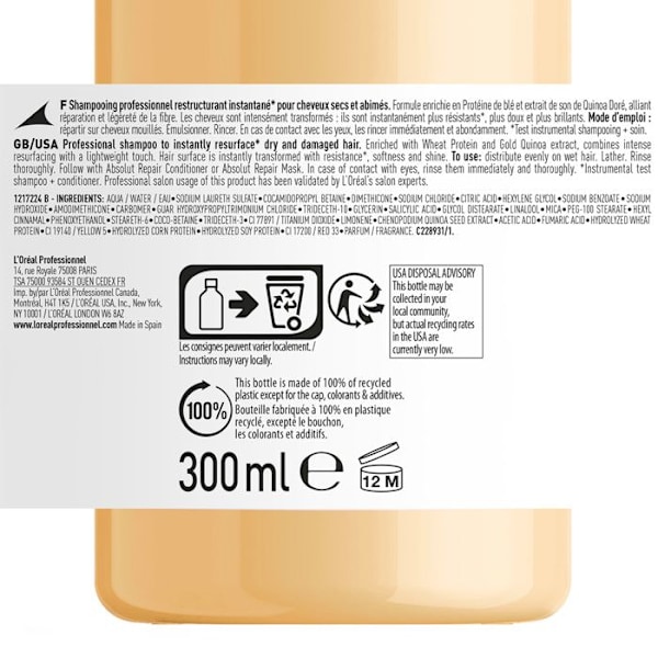 Hiustuotteet - L'ORÉAL PARIS - L'Oréal Professionnel - Champú Reparador Absolut Repair Serie Expert 300 ml