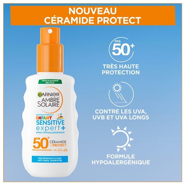 Spray Solkräm - Garnier - Ambre Solaire Sensitive Expert+ - SPF50+ - Barn - 150ml
