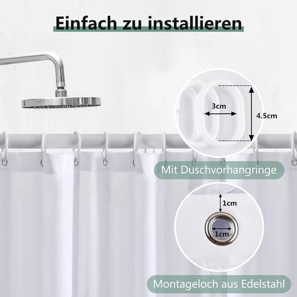 Vattentät Duscdraperi 180x180cm, snabbtorkande duscdraperi – Mögelresistent, för utomhusdusch och badrum Gray