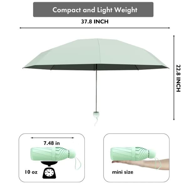 Mini paraply, 5-fold kapsel paraply, mini paraply til kvinder – UV-beskyttelse, etui, til sol og regn White
