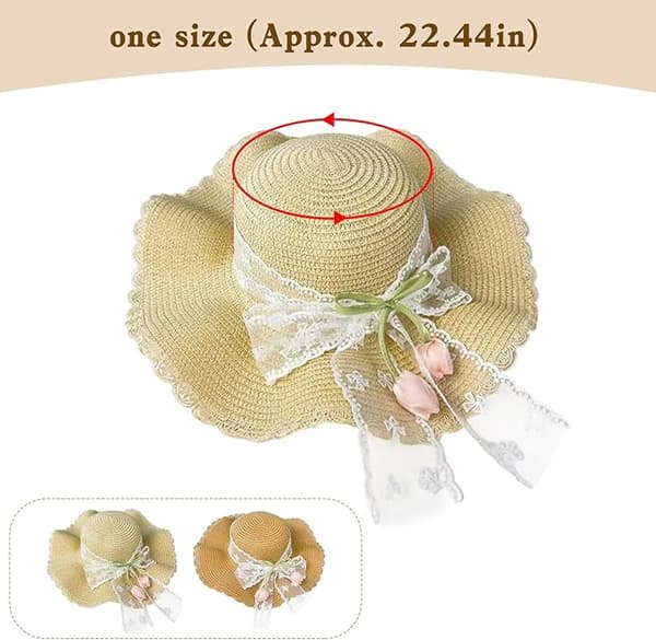 Women's Braided Straw Summer Hat - Wide Brim Sun Protective Woven Beach Hat - Stylish and Foldable Hat, Anti-UV Beach Visor Beige
