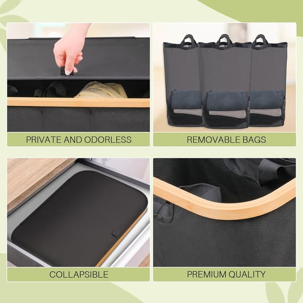 Laundry Basket with Handles, Foldable Hamper with 3 Removable Inner Pockets for Dirty Clothes, Foldable Cloth, 160 L Gray