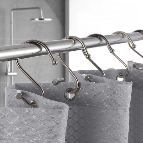 Duschdraperiringar, Set med 12 duschdraperikrokar – Rostfritt stål, T-form, Silver