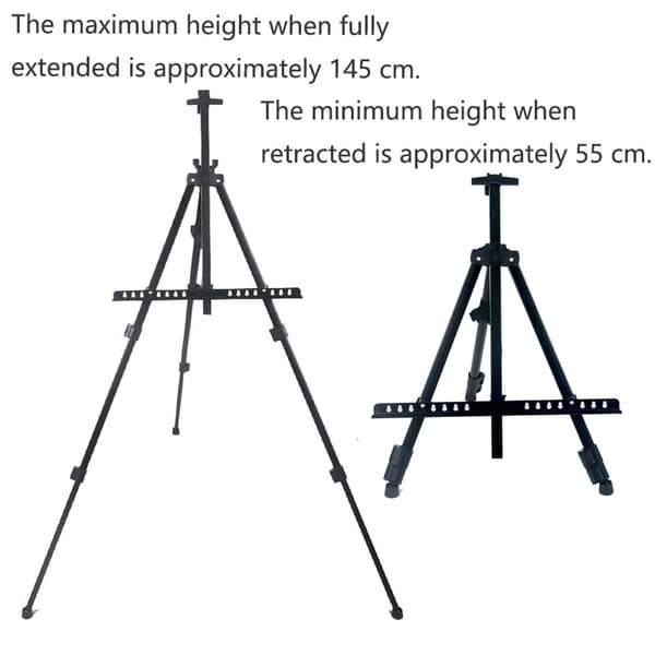 Staffeli / Stativ til maling - Sammenklappeligt trestativ til maling og udstilling, Sort - Højdejusterbart studiestaffeli - 55-145 cm