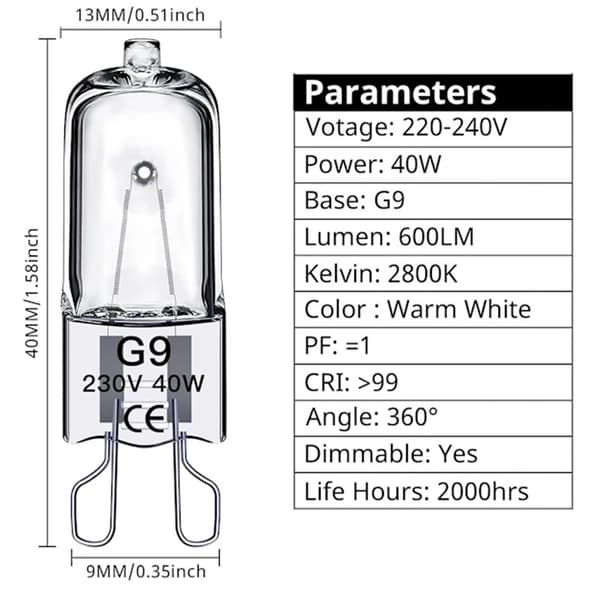 G9 Halogenlampor 40W,230V, 10-pack 40W 40W