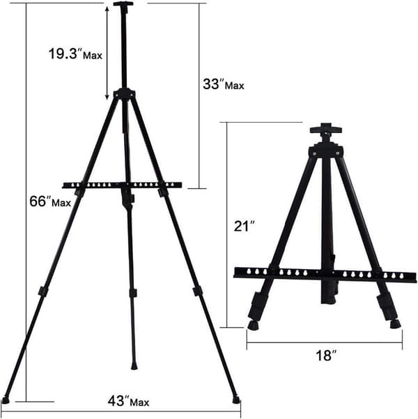 Staffeli / Stativ til maling - Sammenklappeligt trestativ til maling og udstilling, Sort - Højdejusterbart studiestaffeli - 55-145 cm