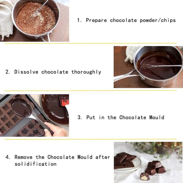 Dyb chokoladeplade silikoneform Silikonebageform, fødevaregodkendt, non-stick, 3D chokolade- og kageform, brun H