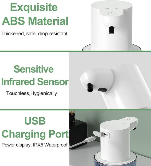Automatisk Sæbedispenser, 400 ml Sæbedispenser til Flydende Sæbe Berøringsfri Sæbedispenser med USB-C Opladning Black