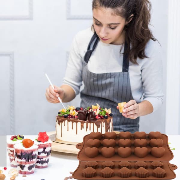 Dyb chokoladeplade silikoneform Silikonebageform, fødevaregodkendt, non-stick, 3D chokolade- og kageform, brun E