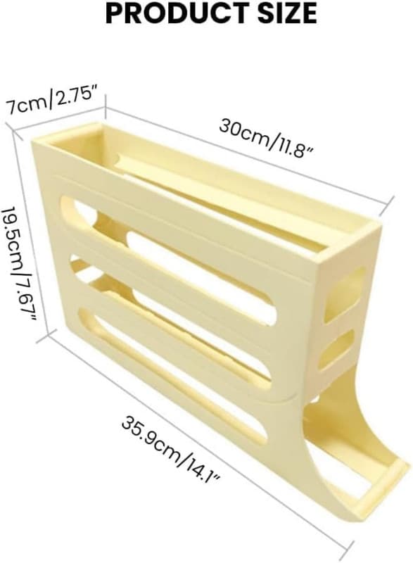 Egg Storage 18 Eggs, Egg Dispenser, 4-Tier Egg Container for Refrigerator Egg Holder - Automatic Rolling Yellow