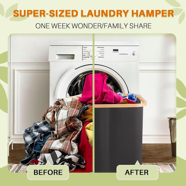 Laundry Basket with Handles, Foldable Hamper with 3 Removable Inner Pockets for Dirty Clothes, Foldable Cloth, 160 L Gray