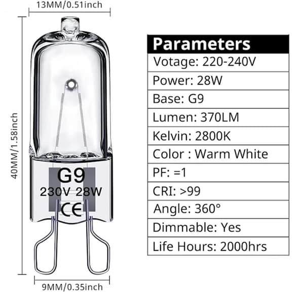 G9 Halogenlampor 28W,230V, 10-pack 28W 28W