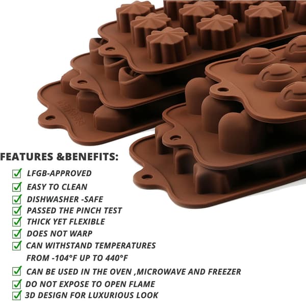 Dyb chokoladeplade silikoneform Silikonebageform, fødevaregodkendt, non-stick, 3D chokolade- og kageform, brun E
