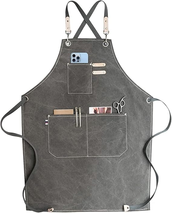 Trädgårdsförkläde Canvas, multifunktionellt Trädgårdsförkläde – Stora Fickor, Justerbart, Grå