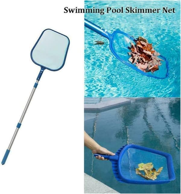 Poolskimmer med net til blade, Poolskimmernet med teleskopstang, Poolnet til pools og spabade