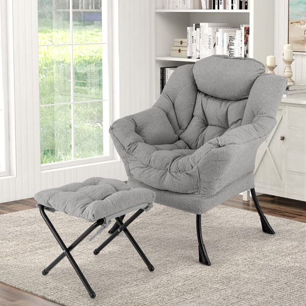 Modern fåtölj med fällbart fotstöd och nackkudde - Grå 97 cm