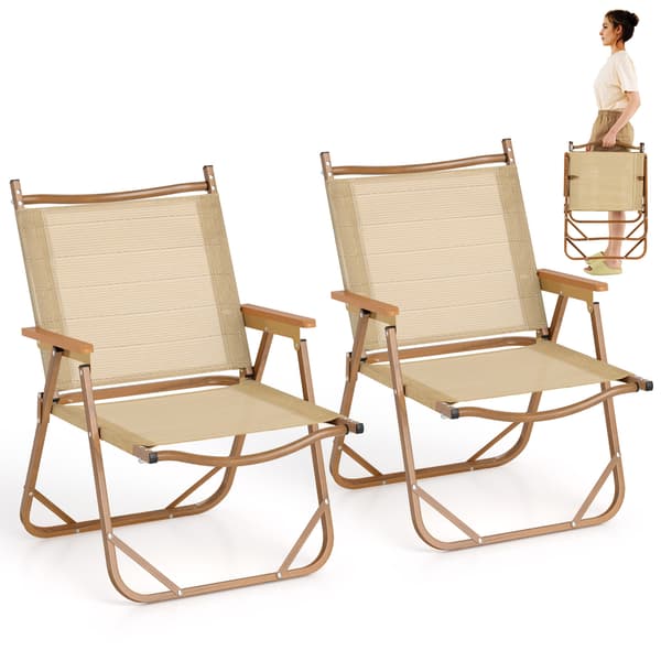 Set med 2 hopfällbara campingstolar Lättvikt med aluminiumram - Beige 76 cm