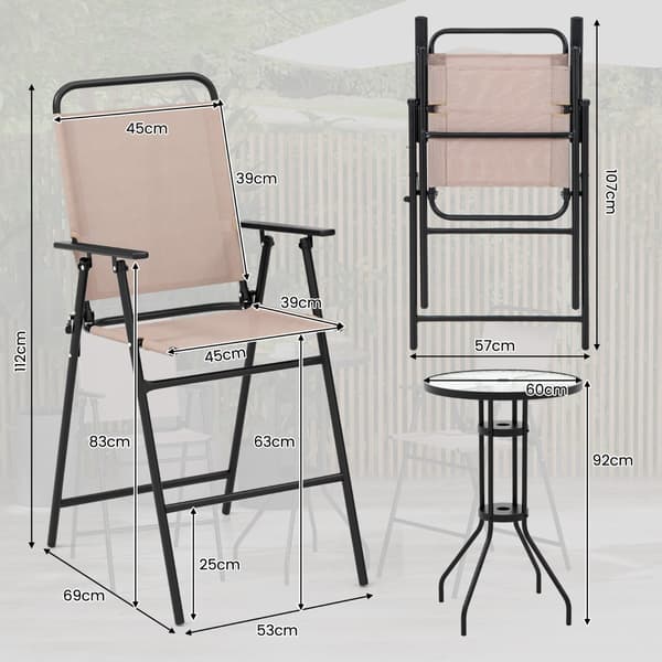 3-delat utomhus bistroset med 2 fällstolar - Beige 112 cm