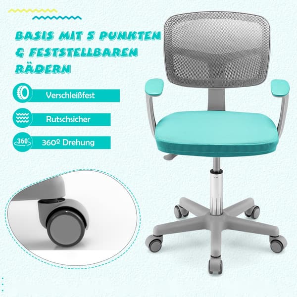 Barnskrivbordsstol Barnens datorstol med justerbar höjd Turkos 91 cm
