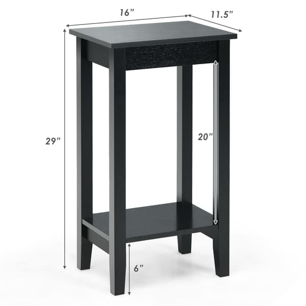 2-vånings sängbord sidobord med träben för sovrum - Svart 74 cm