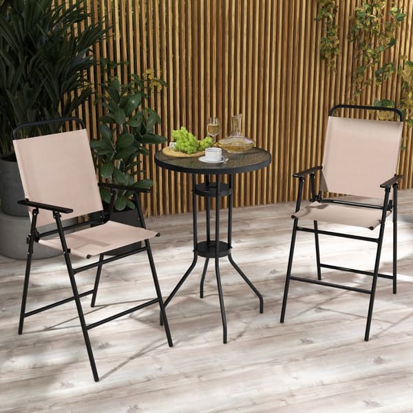 3-delat utomhus bistroset med 2 fällstolar - Beige 112 cm