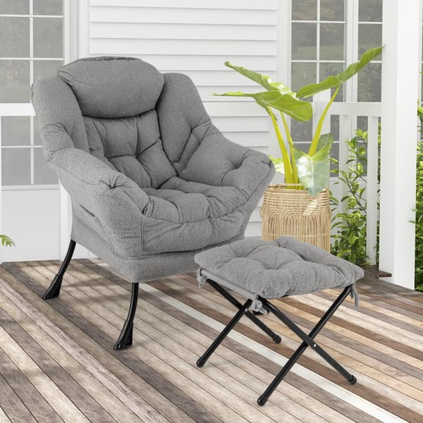 Modern fåtölj med fällbart fotstöd och nackkudde - Grå 97 cm