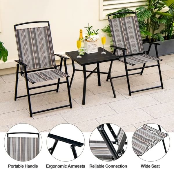 Set med 2 hopfällbara slingstolar för uteplats, platsbesparande matstol - Grå 92 cm