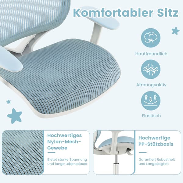 Vridbar datorstol i mesh för barn med justerbar höjd - Blå 92 cm
