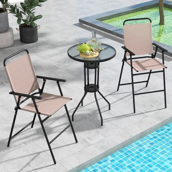 3-delat utomhus bistroset med 2 fällstolar - Beige 112 cm