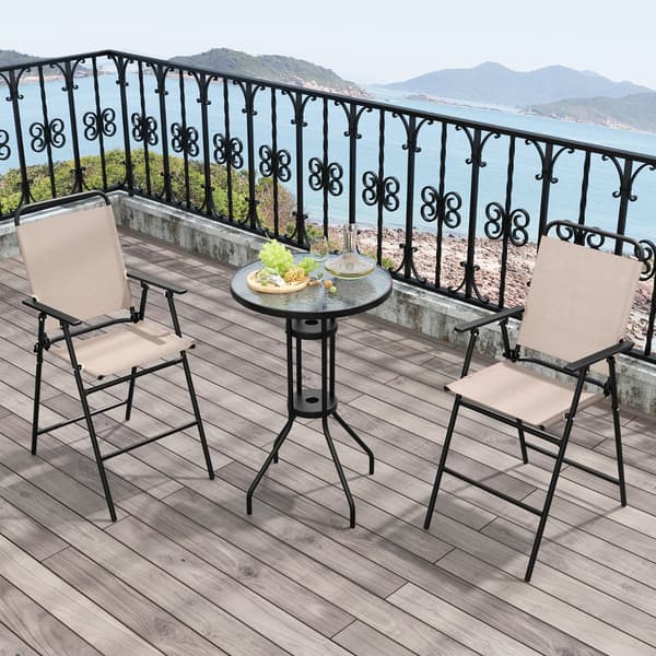 3-delat utomhus bistroset med 2 fällstolar - Beige 112 cm