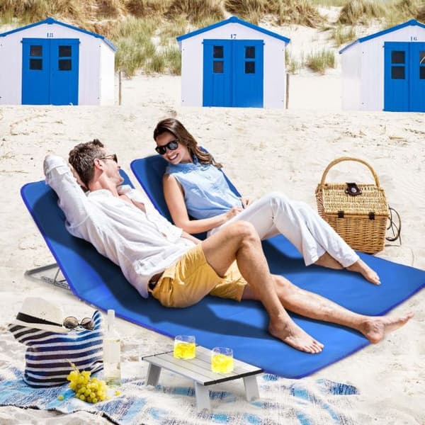 2 justerbara solstolar med bord för stranden, blå 151 cm