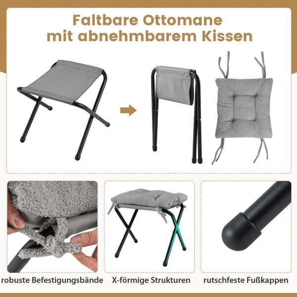 Modern fåtölj med fällbart fotstöd och nackkudde - Grå 97 cm
