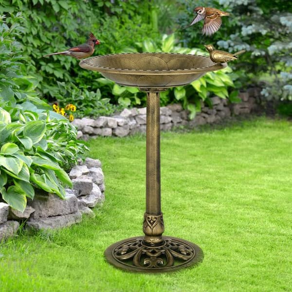 Fågelbad med sparvstaty för innergård och gräsmatta 72 cm