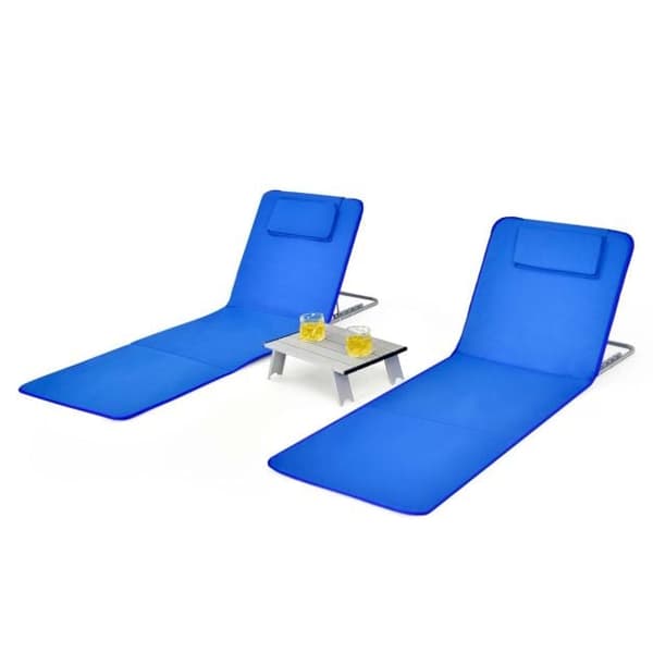 2 justerbara solstolar med bord för stranden, blå 151 cm