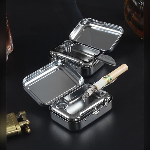 Mini bärbar askkopp - Fickstorlek, aluminiumlegering, fjäderlock, inbyggd brandsläckare Vit White