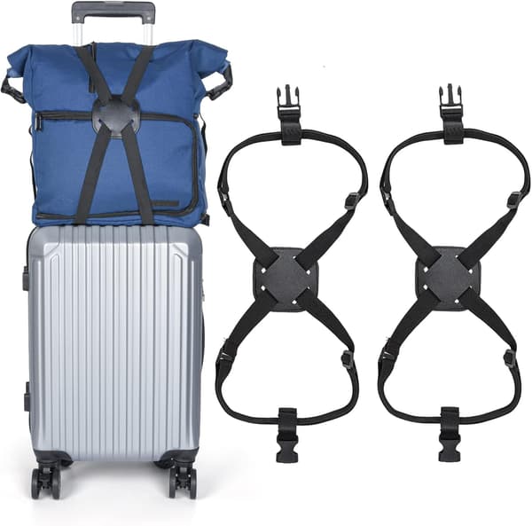 Sæt med 2 bagagestropper, justerbare stropper, bærbare rejsestropper med spænde, elastisk rejsetilbehør til bagage og håndtasker.