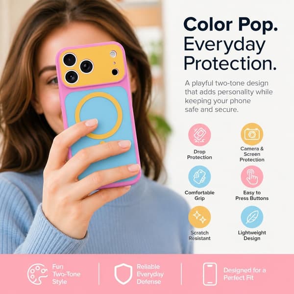 iPhone 18 Pro Magnetisk Cover Kontrast Candy Farve, Blå iphone 18PRO