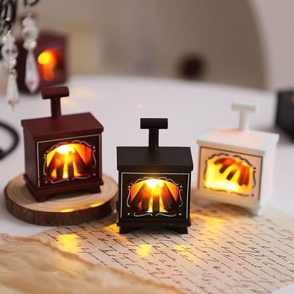 Mini LED Lysande Eldstadsmodell Dockhus, Mikrolandskapsprydnader DIY-tillbehör (Vit) white