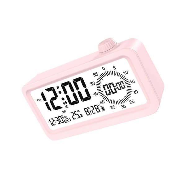 Genopladelig Smart Vækkeur med LCD, Natlys og Nedtællingstimer Pink Pink