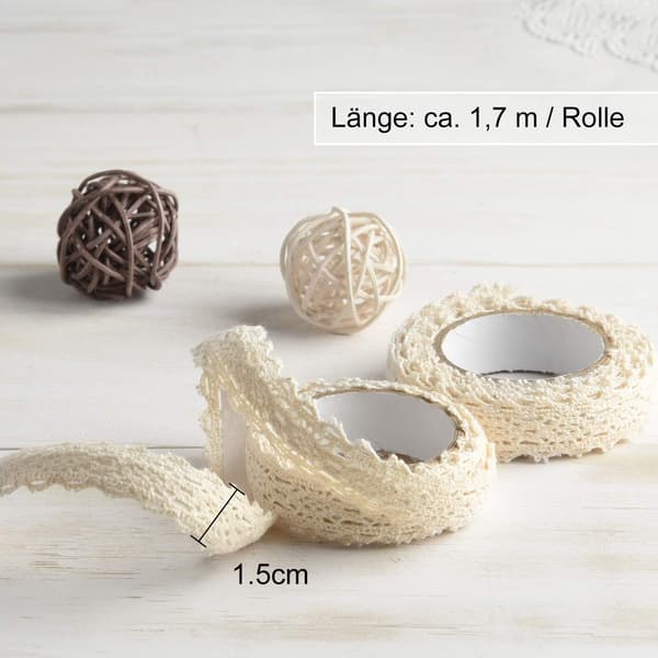 Ruller med off-white selvklebende blondebånd, dekorative striper, striper for scrapbooking
