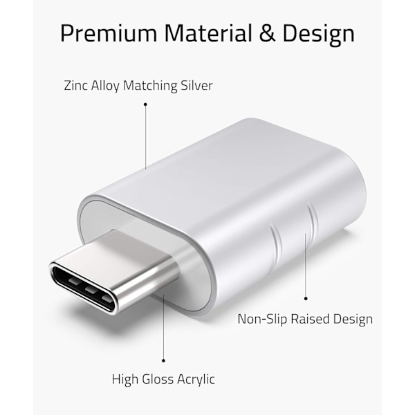 USB C til USB Adapter (2 stk.), USB-C Han til USB3.0 Hun Adapter Kompatibel med MacBook Pro efter 2016, MacBook Air efter 2018 Silver