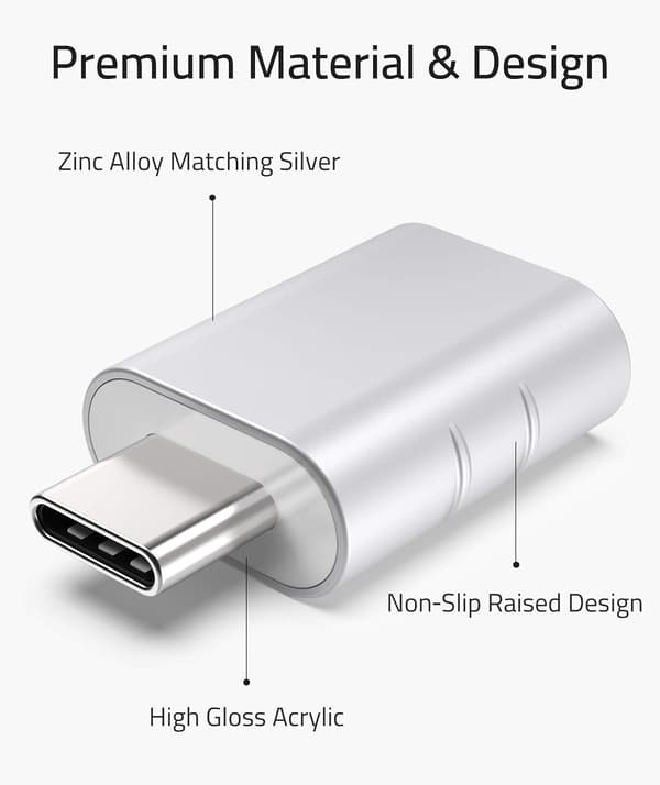 USB C till USB Adapter (2-pack), USB-C Hane till USB3.0 Hona Adapter Kompatibel med MacBook Pro efter 2016, MacBook Air efter 2018 Silver